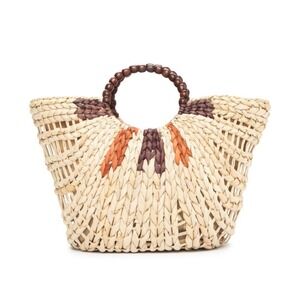 Lucky Brand Woven Straw Tote Bag Boho Beach Summer Neutral Multi TXAUP